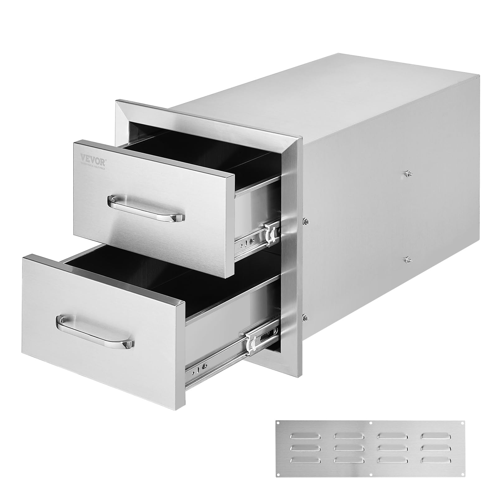 Vevor Outdoor Kitchen Drawers 14W X 14.3H X 23D Inch, Flush Mount Double Bbq Drawers Stainless Steel With Handle, Bbq Island Dra